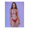 Fantezi Kırmızı Harness Sütyen Kumaş Külot Takımı