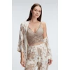 İp Askılı V Yaka Kadın Çiçek Desenli Yazlık Dokuma Dantel Detaylı Pijama Takımı Sabahlık