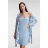İp Askılı V Yaka Kadın Viskon Çiçek Desenli Yazlık Mini Dantel Detaylı Gecelik Sabahlık