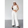 Kadın Beyaz Bol Kesim Cepli Geniş Paça Dökümlü Pantolon
