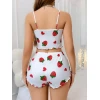 Kadın Beyaz Çilek Desenli Şortlu Pijama Takımı 5053