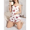 Kadın Beyaz Kalp Desenli Şortlu Gecelik Pijama Takımı 5052