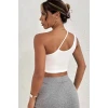 Kadın Beyaz Tek Omuzlu Çapraz Askılı Crop Top Büstiyer