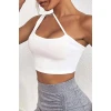 Kadın Beyaz Tek Omuzlu Çapraz Askılı Crop Top Büstiyer
