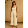 Kadın Beyaz Tek Omuzlu Şık Bluz & Geniş Paça Pantolon İkili Takım