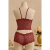 Kadın Bordo Dantel Bralet Şort Takımı – Asil Ve Sofistike İç Giyim