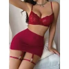 Kadın Bordo Etek Fantazi Jartiyer Sexy Gecelik Takım 3833