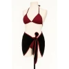 Kadın Bordo Siyah Pareolu Yandan ve Boyundan Bağlamalı 3lü Bikini Takımı