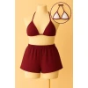 Kadın Bordo Şortlu Belden Ve Boyundan Bağlamalı Bikini Takımı