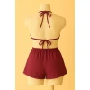 Kadın Bordo Şortlu Belden Ve Boyundan Bağlamalı Bikini Takımı