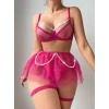 Kadın Fuşya İnci Detaylı Tül Etekli Seksi Fantezi Kostüm 2189