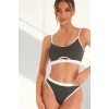 Kadın Gri Antrasit Kaşkorse ve Beyaz Lastikli Cut-Out Tanga Külotlu Takım