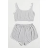 Kadın Gri Askılı Crop Top ve Şortlu Gecelik Takım