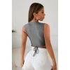 Kadın Gri Çapraz Bağlamalı Crop Top Büstiyer