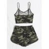 Kadın Kamuflaj Desenli Askılı Crop Top ve Şortlu Gecelik Takım