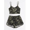 Kadın Kamuflaj Desenli Askılı Crop Top ve Şortlu Gecelik Takım