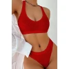 Kadın Kırmızı Desteksiz Seamless Tangalı İç Çamaşır Takımı