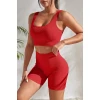 Kadın Kırmızı Kalın Askılı Yüksek Bel Şortlu Gecelik Takımı
