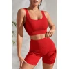 Kadın Kırmızı Kalın Askılı Yüksek Bel Şortlu Gecelik Takımı