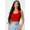 Kadın Kırmızı Kare Yaka Crop Top Bluz