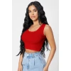 Kadın Kırmızı Kare Yaka Crop Top Bluz