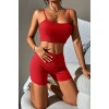 Kadın Kırmızı Şortlu Kaşkorse Gecelik Takım