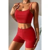 Kadın Kırmızı Şortlu Kaşkorse Gecelik Takım