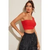 Kadın Kırmızı Tek Omuz Crop Büstiyer