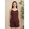 Kadın Mor Kalp Desenli Askılı Şortlu Dantelli Pijama Takımı