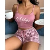 Kadın Pembe Çizgili Desen Askılı Şortlu Pijama Takım 9002