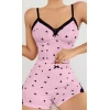 Kadın Pembe Kalp Desenli Askılı Şortlu Pijama Takım 6647