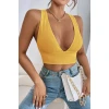 Kadın Sarı Çapraz Sırt Detaylı Şık Crop Top Büstiyer
