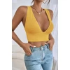 Kadın Sarı Çapraz Sırt Detaylı Şık Crop Top Büstiyer
