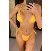 Kadın Sarı Yandan Bağlamalı Tangalı Üçgen Bikini Mayo Takımı