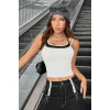 Kadın Siyah Beyaz Çift Renk Çapraz Askılı Crop Top Bluz