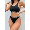 Kadın Siyah Çapraz Sırt Ve Love Lastik Detaylı Sütyen Külot Takım