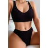 Kadın Siyah Desteksiz Seamless Tangalı İç Çamaşır Takımı