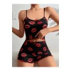 Kadın Siyah Dudak Desenli Şortlu Pijama Takımı 5057