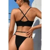 Kadın Siyah File Detaylı Özel Bikini Takımı