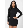 Kadın Siyah Kaşkorse Balıkçı Yaka Uzun Kollu Bodycon Mini Elbise