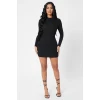 Kadın Siyah Kaşkorse Balıkçı Yaka Uzun Kollu Bodycon Mini Elbise