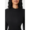Kadın Siyah Kaşkorse Balıkçı Yaka Uzun Kollu Bodycon Mini Elbise