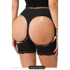 Kadın Siyah Pop Up Kalça Kaldırıcı ve Sekillendirici Dantel Paçalı Şort Külot