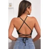 Kadın Siyah Sırtı Açık Boyundan Çapraz Bağlamalı Crop Top Bluz