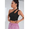 Kadın Siyah Tek Omuz Cut Out Detaylı Crop Top Bluz