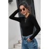 Kadın Siyah Uzun Kollu Fit Basic Crop Top Bluz