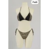 Kadın Siyah ve Leopar Detaylı Yandan Bağlamalı Bikini Takımı