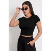 Kadın Siyah Yuvarlak Yaka Yarım Kol Crop Top Bluz