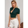Kadın Yeşil Yarım Fermuarlı Ve Kısa Kollu Crop Top Bluz