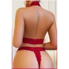 Kırmızı Dantel Şeritli Seksi Sütyen Külot Takım